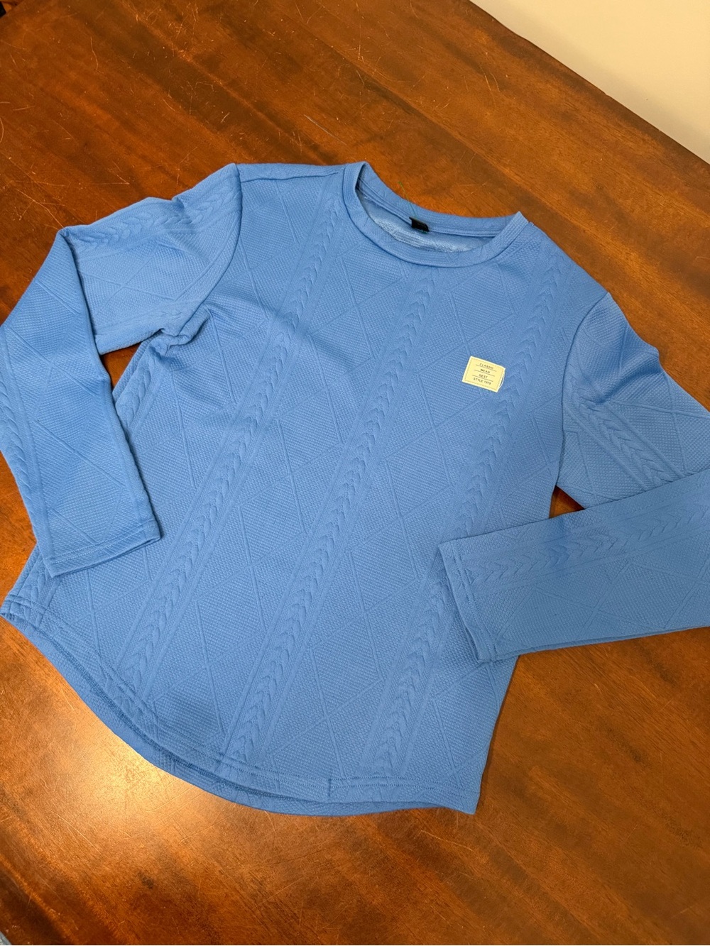 Blue Crew Neck Sweater - Lightweight Textured Knit